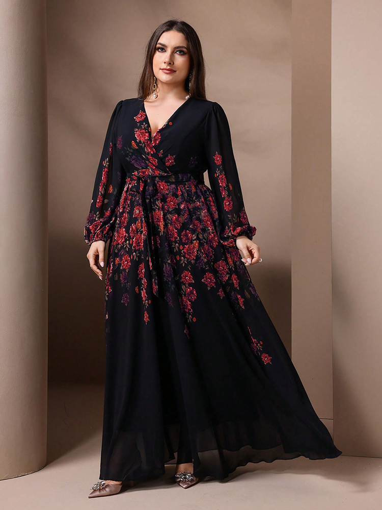 Romper Floral Print - Toleen 2024ชุดแม็กซี่เดรสคอวี Sablon Bunga สำหรับผู้หญิงขนาดใหญ่พิเศษสำหรับปาร์ตี้สง่างามแบบลำลองฤดูร้อนฤดูใบไม้ผลิชุดแขนยาว