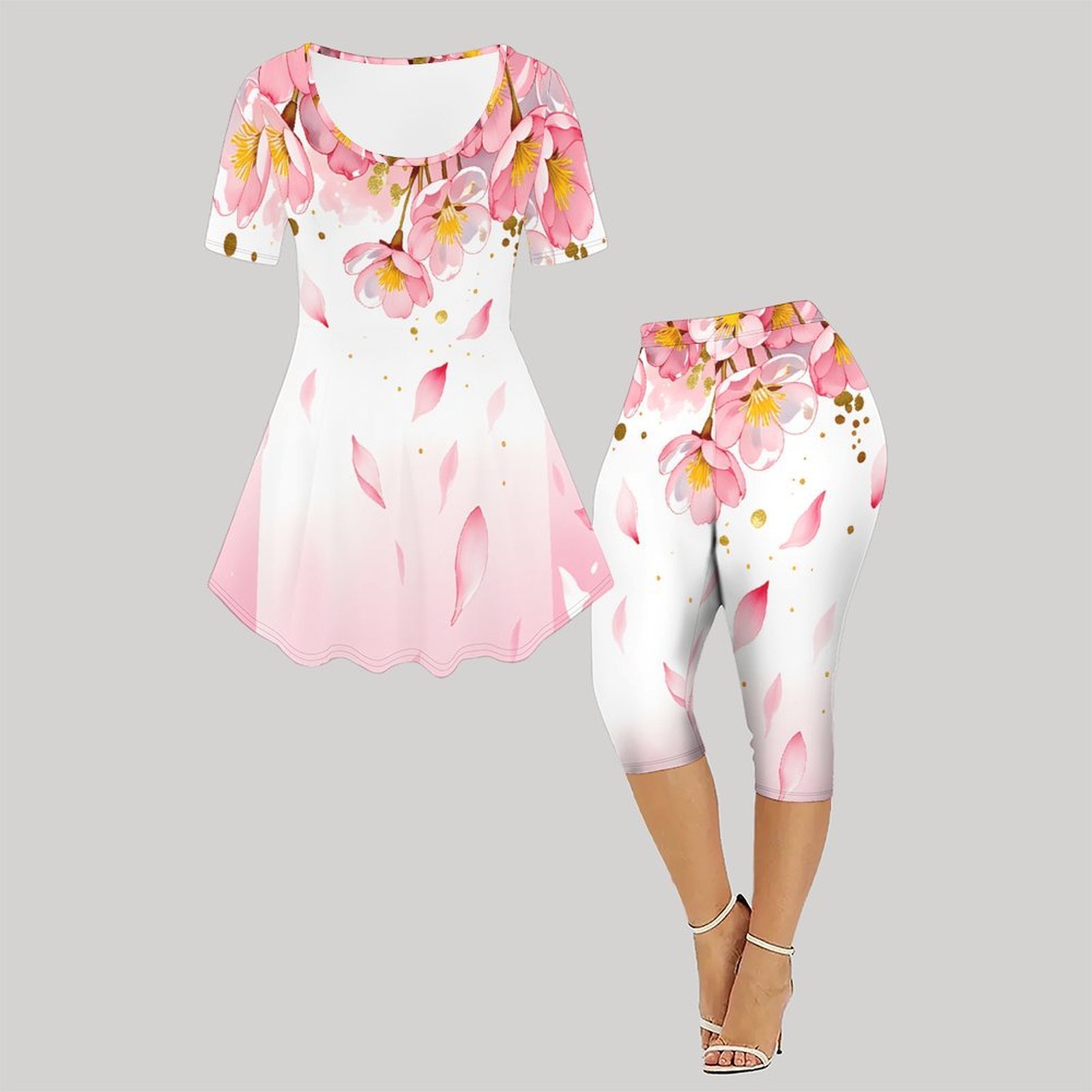 ชุดเซ็ตสองชิ้นลายวินเทจ 2 ชิ้น - Romper Floral Print บทวิจารณ์และราคา