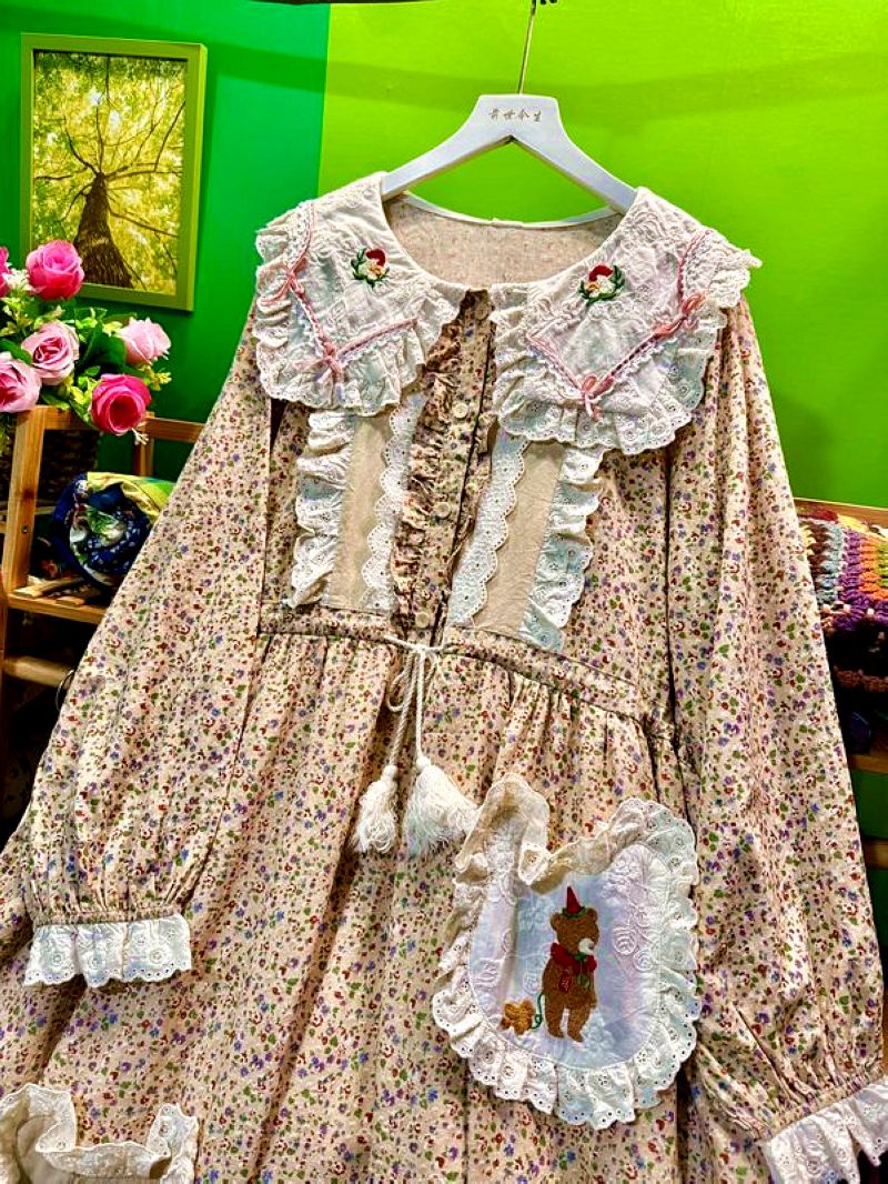 เดรสยาวสไตล์โลลิต้า ผ้าฝ้ายลาย - Midi Skirt Floral บทวิจารณ์และราคา